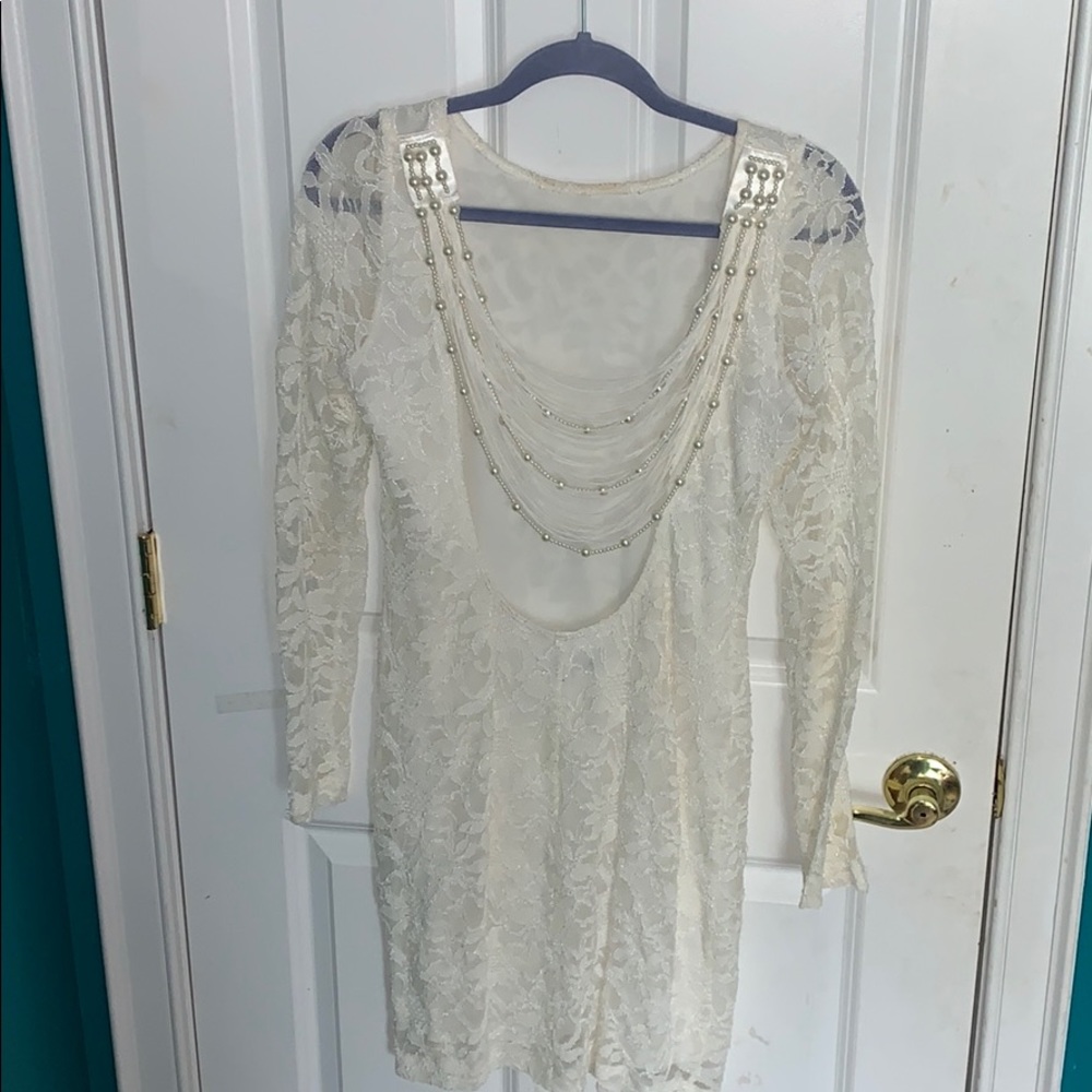 Long sleeve cream lace dress